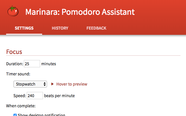Marinara: 番茄工作法（Pomodoro®）助理 插件截图