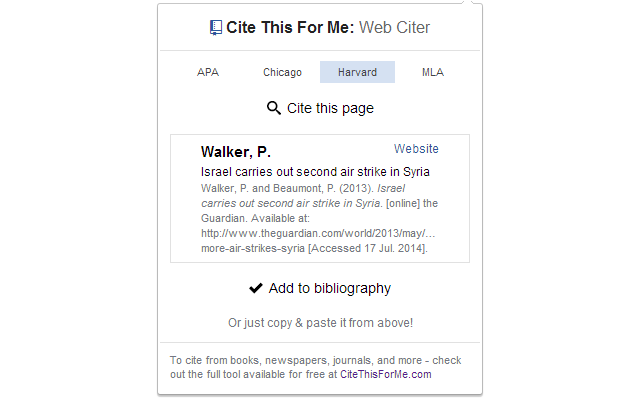 Cite This For Me: Web Citer 插件截图