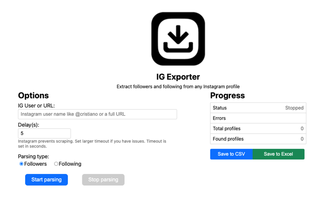 Ins粉丝导出工具 : IG Follower Export Tool – IG Tools 插件截图