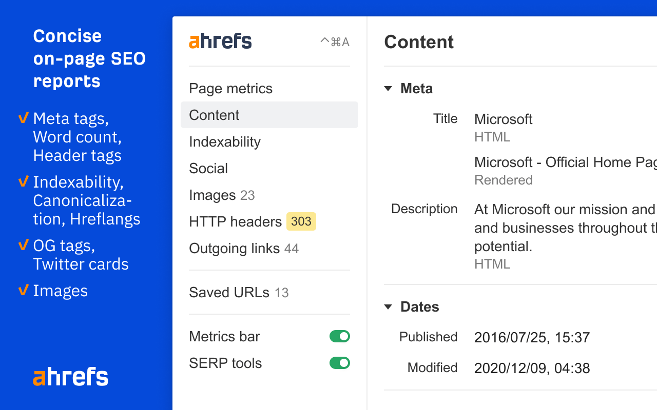 Ahrefs SEO Toolbar: On-Page and SERP Tools 插件截图