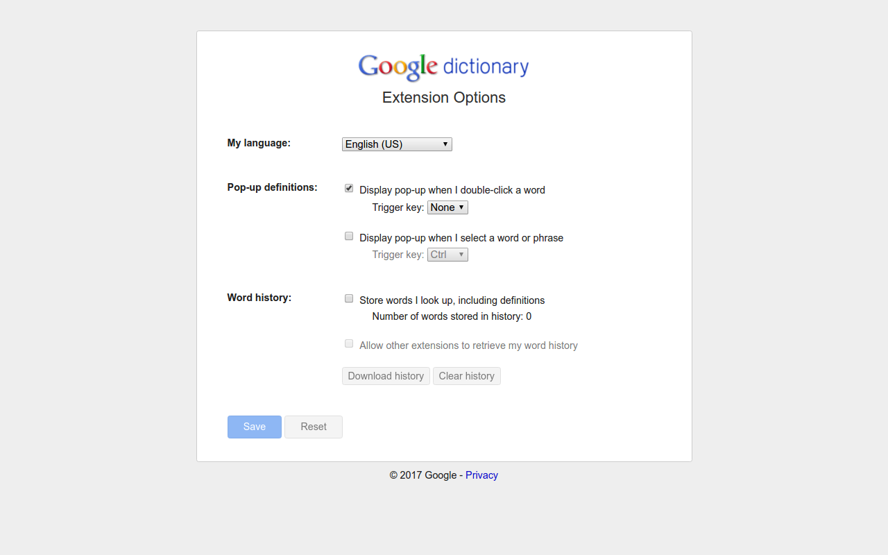 Google Dictionary (by Google) 插件截图