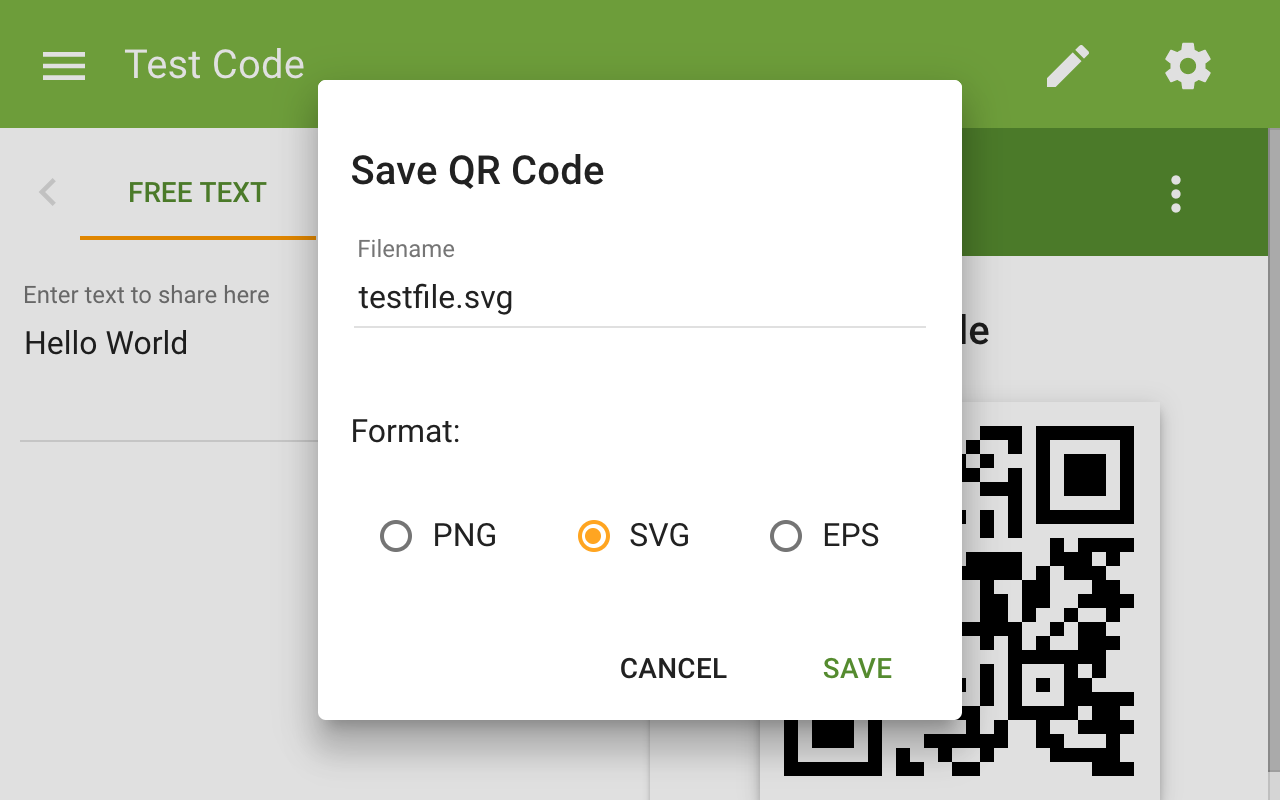 The QR Code Extension 插件截图