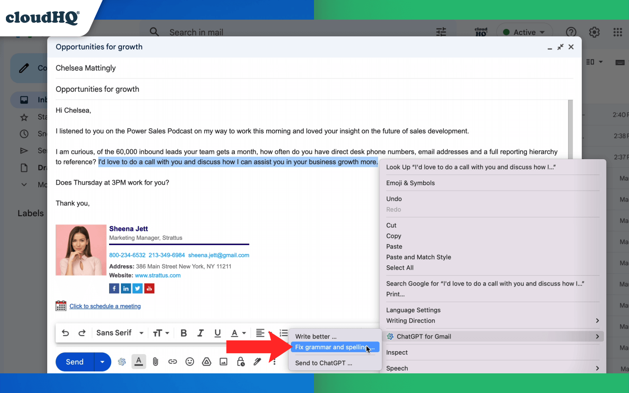 cloudHQ 的 Gmail 聊天机器人 插件截图